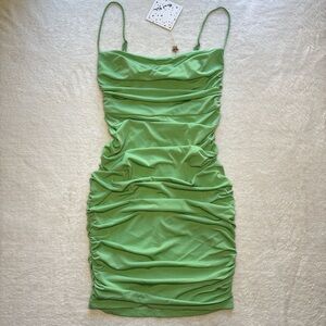 Angel Biba Green Ruched Bodycon Mini Dress